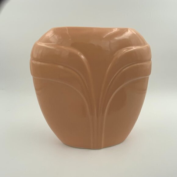 Harris Pottery Vintage Peach Oval Draped Pleated Art Deco Style Ceramic Vase 9" - Picture 5 of 8